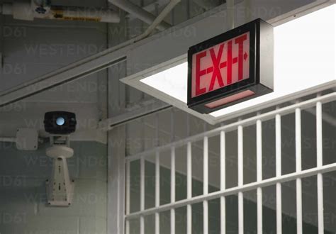 Exit sign in prison stock photo