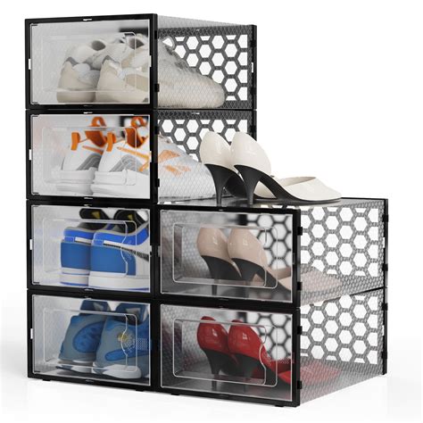 Riousery Stackable Shoe Boxes 6 Pack Clear Plastic With Black Frame