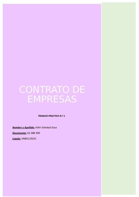 Contratos De Empresa Trabajo Practico N Contrato De Empresas