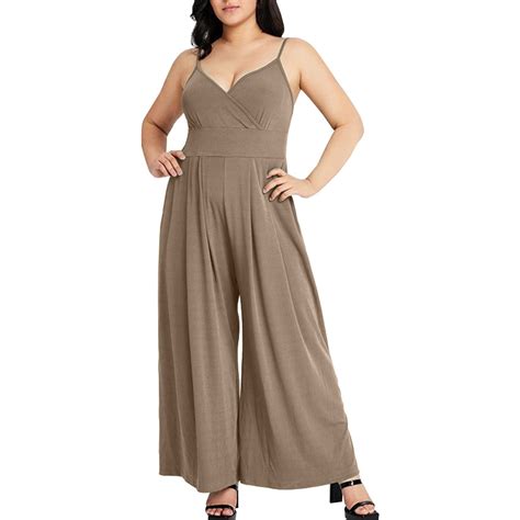 Erwazi Women S Loose Casual V Neck Sleeveless Jumpsuits Knit Spaghetti