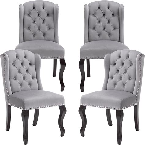 DM Furniture Dining Chairs Set Of 4 Farmhouse Linen Fabric Upholstered