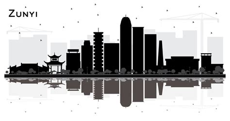 Zunyi China City Skyline Silhouette With Black Buildings And