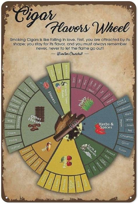 Cigar Knowledge Metal Signs Posters Cigar Flavor Wheel Retro Plaque