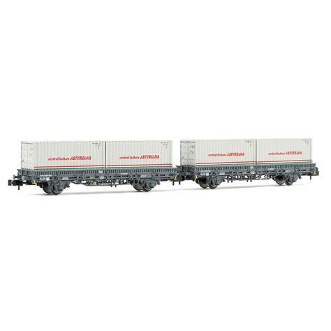 Arnold HN6421 RENFE 2 Tlg Set Flachwagen Grau Mit 2 Containern