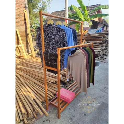 Jual STAND HANGER GANTUNGAN BAJU BERTINGKAT DAN RAK SERBAGUNA FULL KAYU