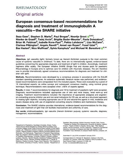 S Ozen European Consensus Based Recommendations For Diagnosis And