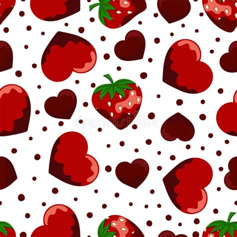 Pattern With Strawberries And Hearts Stock Vector Illustration Of