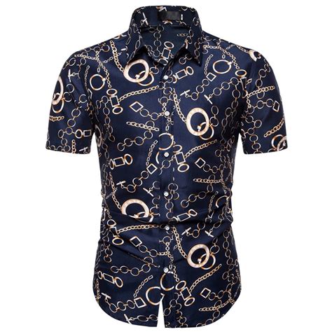 Buy Men Summer Slim Loose Hawaii Short Sleeve Printed Turn Down Collar