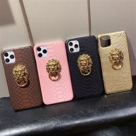 Funda R Gida De Cuero Pu Con Cabeza De Le N En D Para Iphone Carcasa