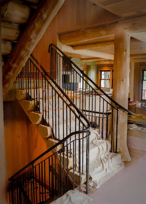 Lake House Railing Rustic Staircase Boston By Rising Sun Forge