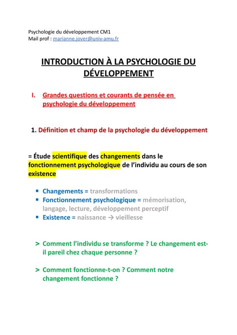 S1 Psychologie du développement Psychologie du développement CM Mail