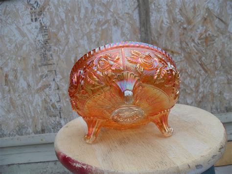 Carnival Glass Imperial Marigold Footed Bowl Lustre Rose Etsy