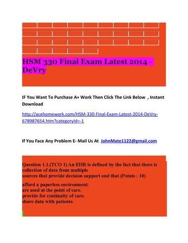 Hsm Final Exam Devry By Lexalex Issuu