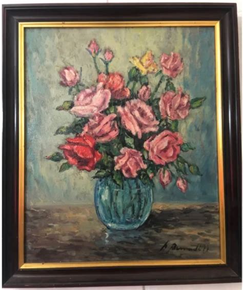 TABLEAU BOUQUET DE Fleurs Huile Nature Morte XXème Impressionnisme EUR