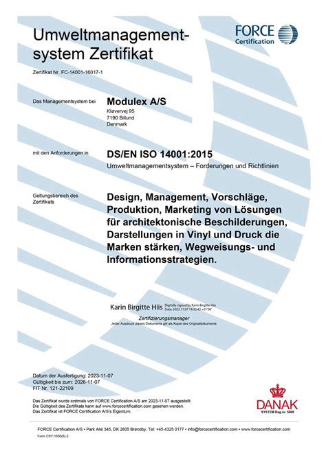 Neues aus Billund Modulex erhält ISO 14001 Zertifikat Leadway