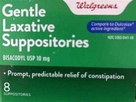 Walgreens Gentle Laxative 8 Suppositories Bisacodyl Usp 10mg Dulcolax