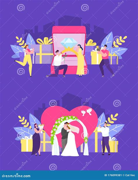 Wedding Ceremony People Vector Illustration Romantic Trip For Newlywed