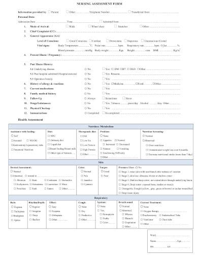 21 Nursing Assessment Form Templates Pdf Doc Free Premium Templates