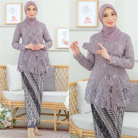 Jual Kebaya Tunik Kutu Baru Tulle Payet Bordir Kebaya Modern Baju