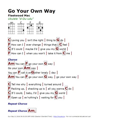 Go Your Own Way Fleetwood Mac Myukeca Ukulele Songs