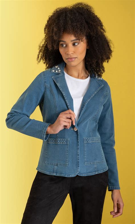 Embellished Denim Jacket In Blue Klass