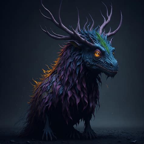 Premium AI Image | A strange looking creature with antlers and purple ...