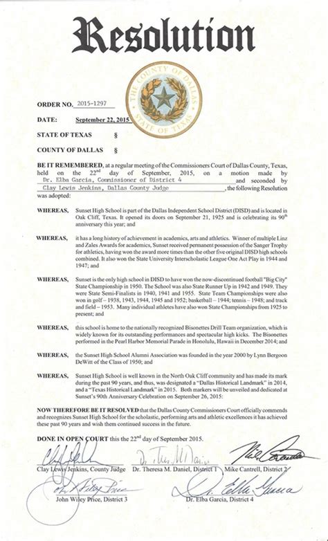 dallas county resolution sunset high school alumni association