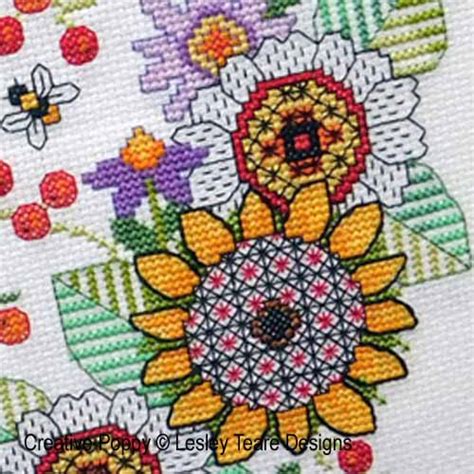 Lesley Teare Designs Blackwork Flowers With Goldfinch Cross Stitch