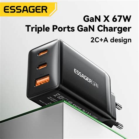 ESSAGER Kepala Charger Fast Charging GaN Multi Port PD 67W G671A2CU