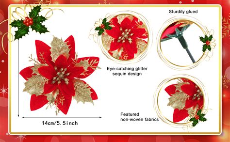 Amazon Glitter Christmas Poinsettia Artificial Xmas Flower