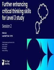 Session 2 Slides Further Enhancing Critical Thinking Skills For L3