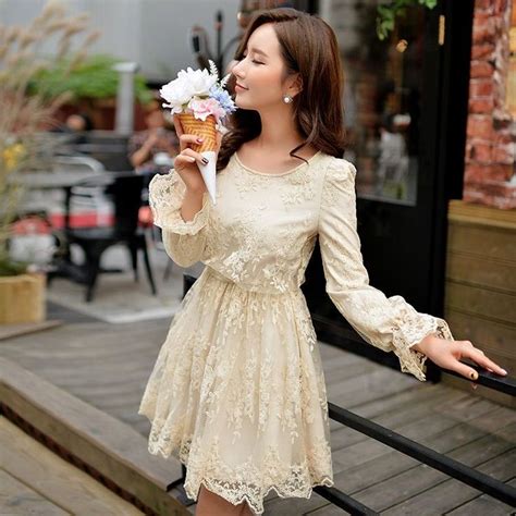 Dabuwawa Long Sleeve Lace A Line Dress YesStyle Lace A Line Dress