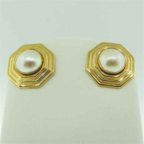 Vintage K Gold And Mabe Pearl Stud Earrings Etsy