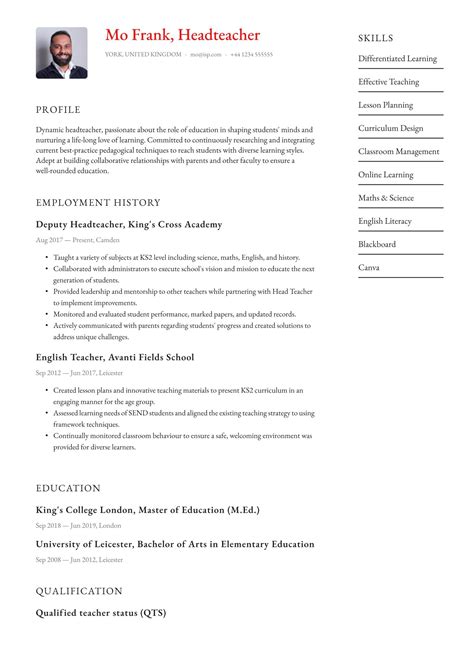 Headteacher Cv Examples Uk Templates Resume Io