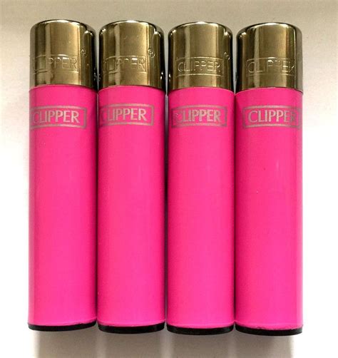 4 X Genuine Clipper Refillable Gas Flint Lighters Solid Pink Colour