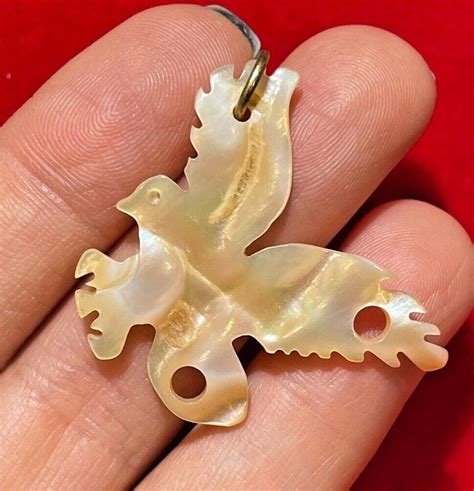 Vintage Mother Of Pearl Mop Carved Eagle Bird Bethleh Gem