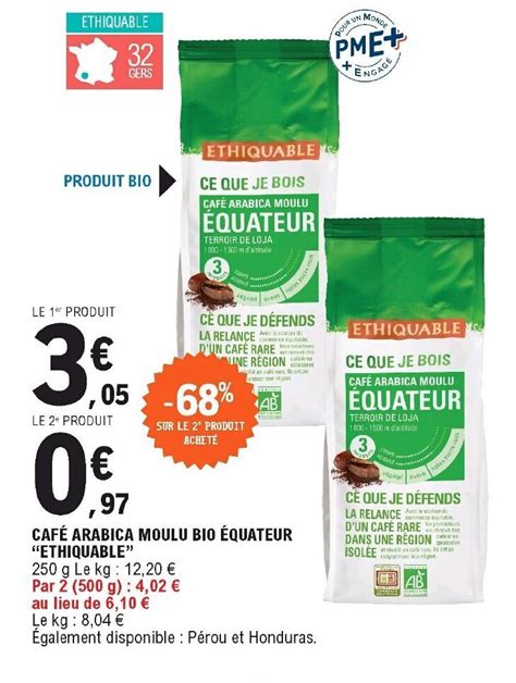 Promo Caf Arabica Moulu Bio Quateur Ethiquable Chez E Leclerc