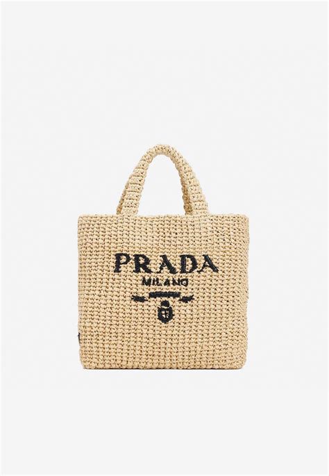 Prada Woven Raffia Logo Tote Bag In Natural Lyst