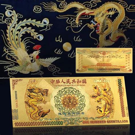 Billete de oro de China con dragón y Fénix dinero de la suerte