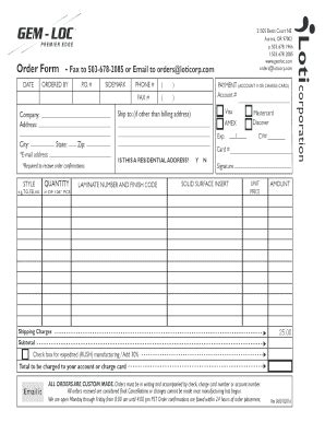 Fillable Online Loti Corporation Gem Loc Order Form Order Form Fax