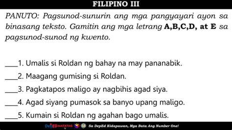 FILIPINO 3 QUARTER 4 PAGBUO NG BUOD O LAGOM TUNGKOL SA KWENTONG