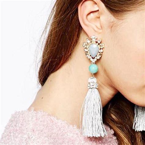 Women Fashion Rhinestone Long Tassel Dangle Earrings Fringe Drop Boho