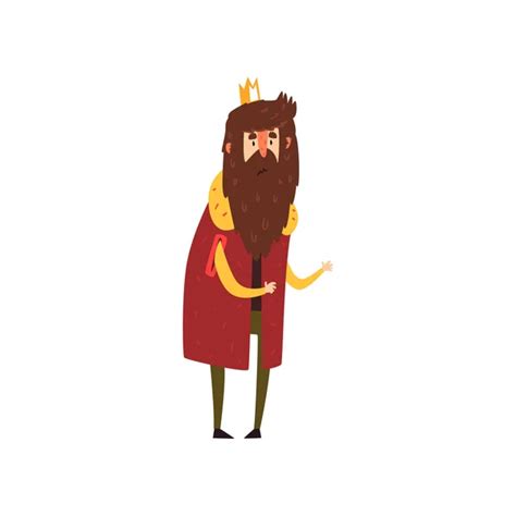 Funny King Character Set Old Comic Bearded King Wearing Gold Crown And