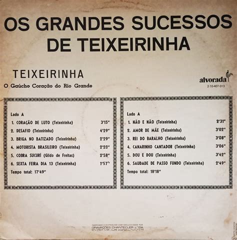 Teixeirinha Os Grandes Sucessos De Teixeirinha Lp Comp Re