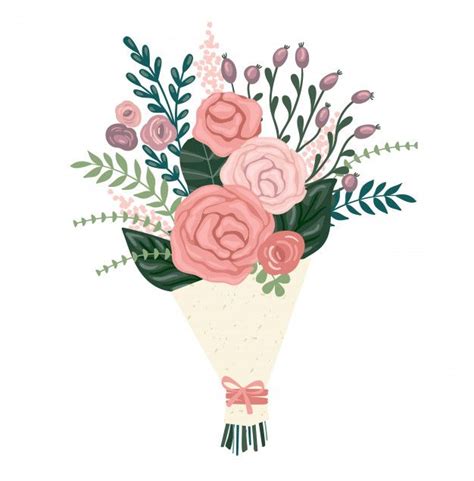 Vector Illustration Bouquet Of Flowers Premium Vector Flower Drawing Flower Bouquet Drawing