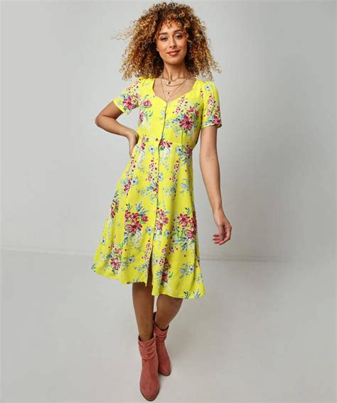 Joe Browns Dresses Button Through Mini Dress Yellow Women Ivan Maddie