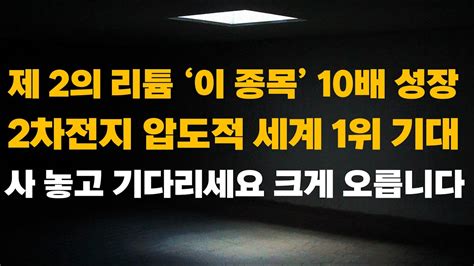 주식 제 2의 리튬 이 종목 10배 성장 2차전지 압도적 세계 1위 기대 사 놓고 기다리세요 크게 오릅니다 2차전지