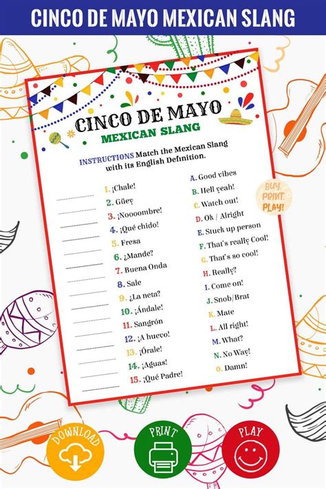 Cinco De Mayo Games Mexican Slang Trivia Printable Game Adult Trivia