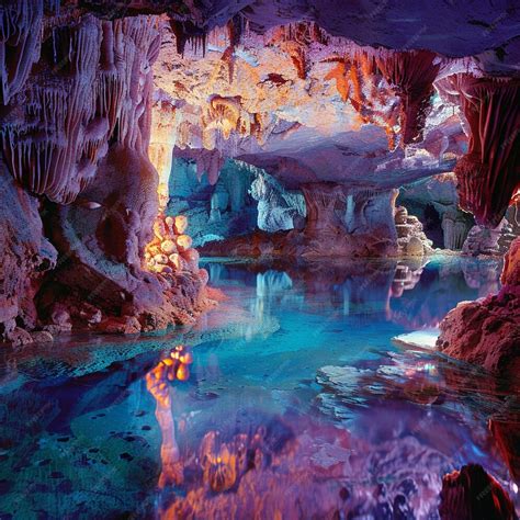 hidden cave  sparkling crystals  luminescent pools premium ai
