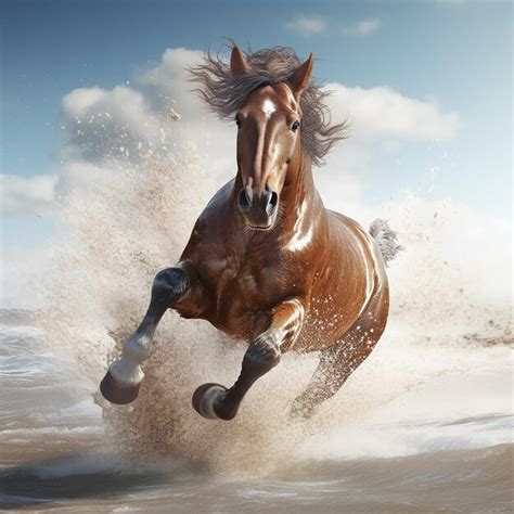 Premium Photo | Horse running at the beach through water 3D illustration